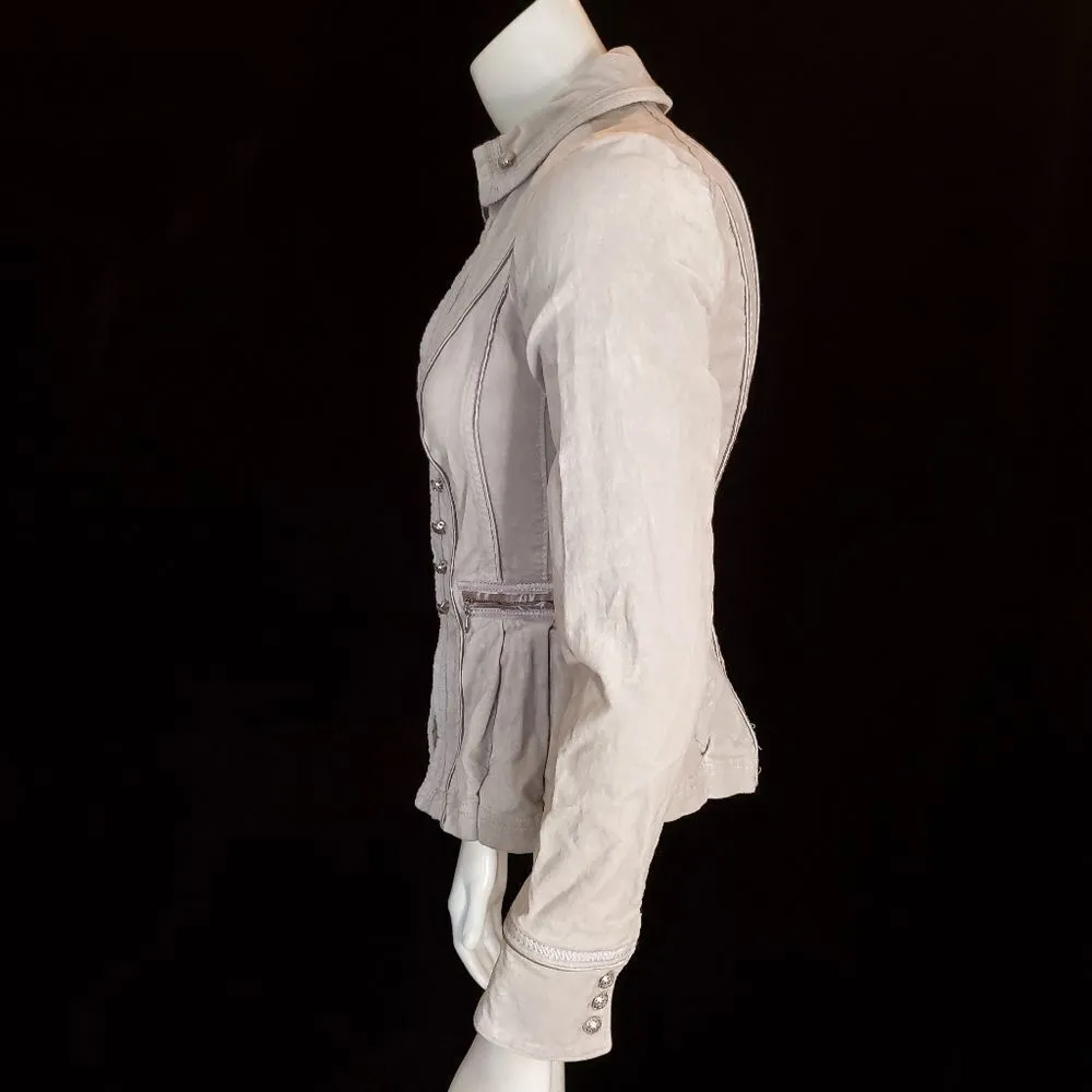 White House Black Market Silver Gray Velvet Military Style Jacket (00) - Image 6