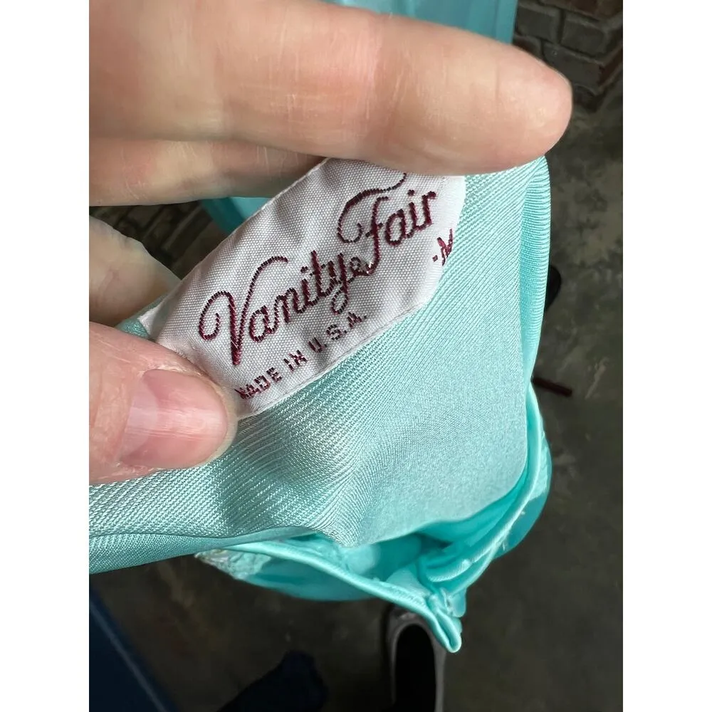 Vanity Fair satin pajama set top pants aqua pink lace floral - Image 9