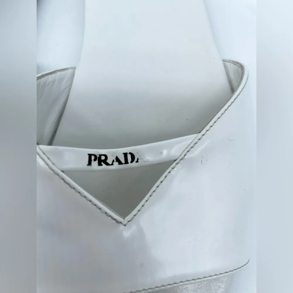 Prada White patent leather logo slide sandals EU 38.5 - Image 3