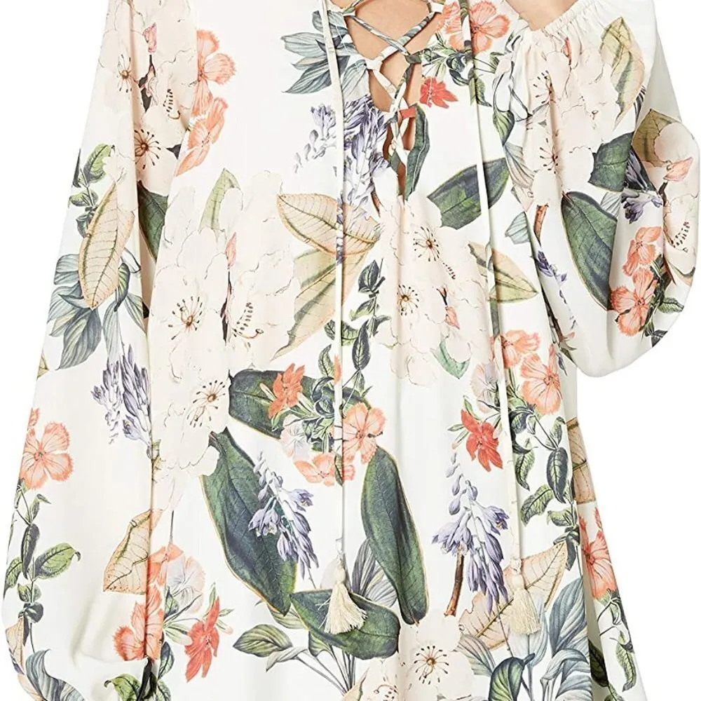 Show Me Your Mumu Lightning Bird Tunic Enchanted Florist Lace Up Floral Top XS - Image 8