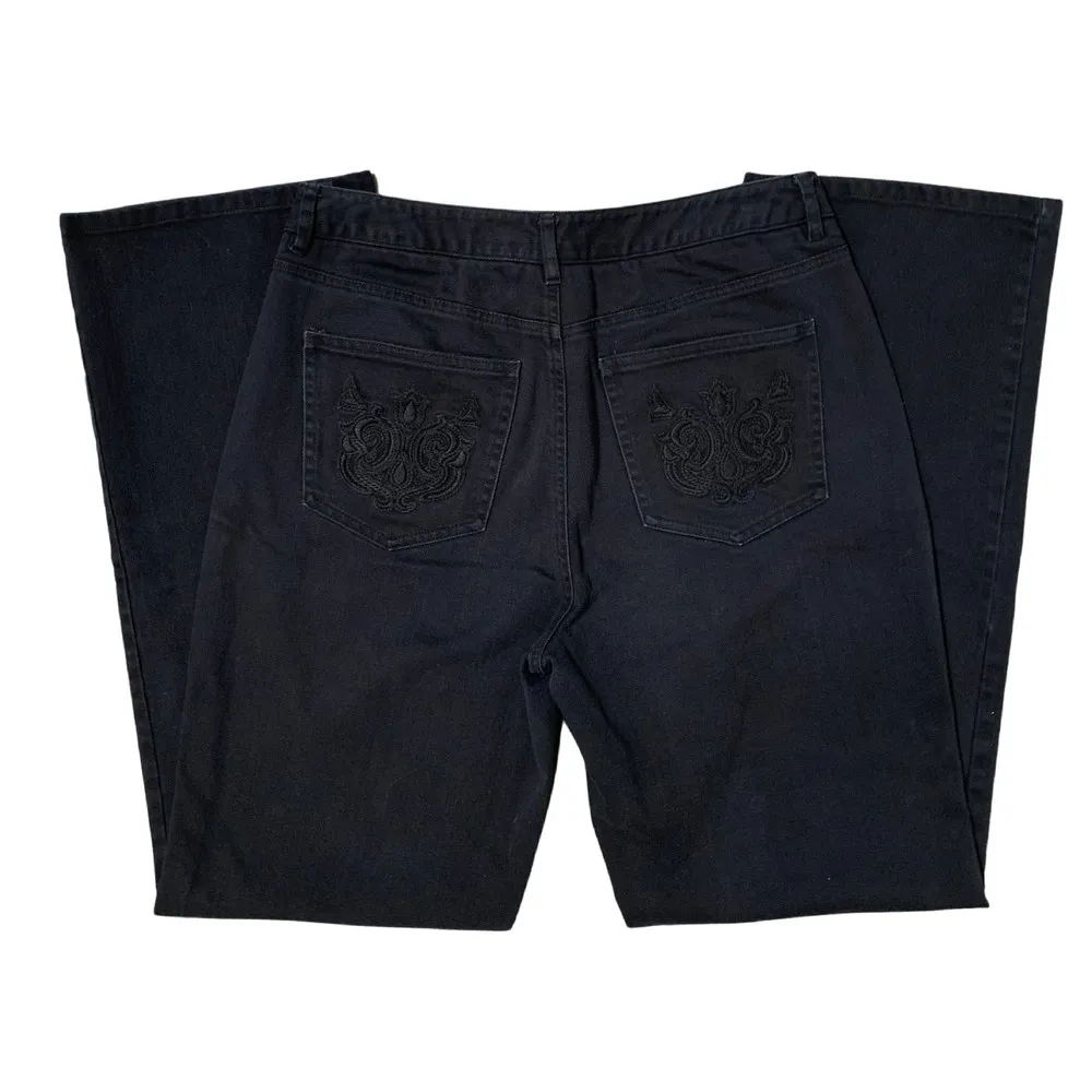 Talbots | Embroidered Black Straight Leg Stretch Vintage Style Jeans Size 8 - Image 9