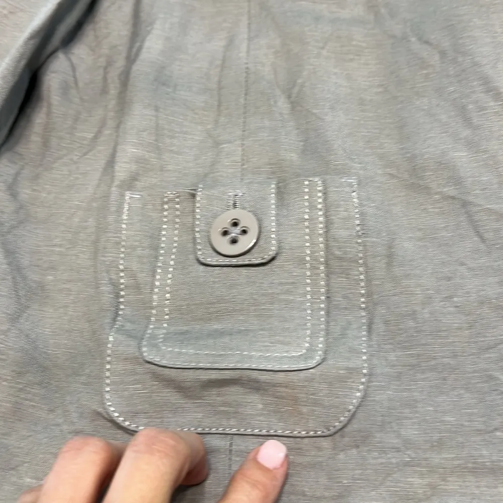 LARRY LEVINE Linen Blend Cape Jacket Women's LARGE Grey Coat Long Sleeve - Image 2