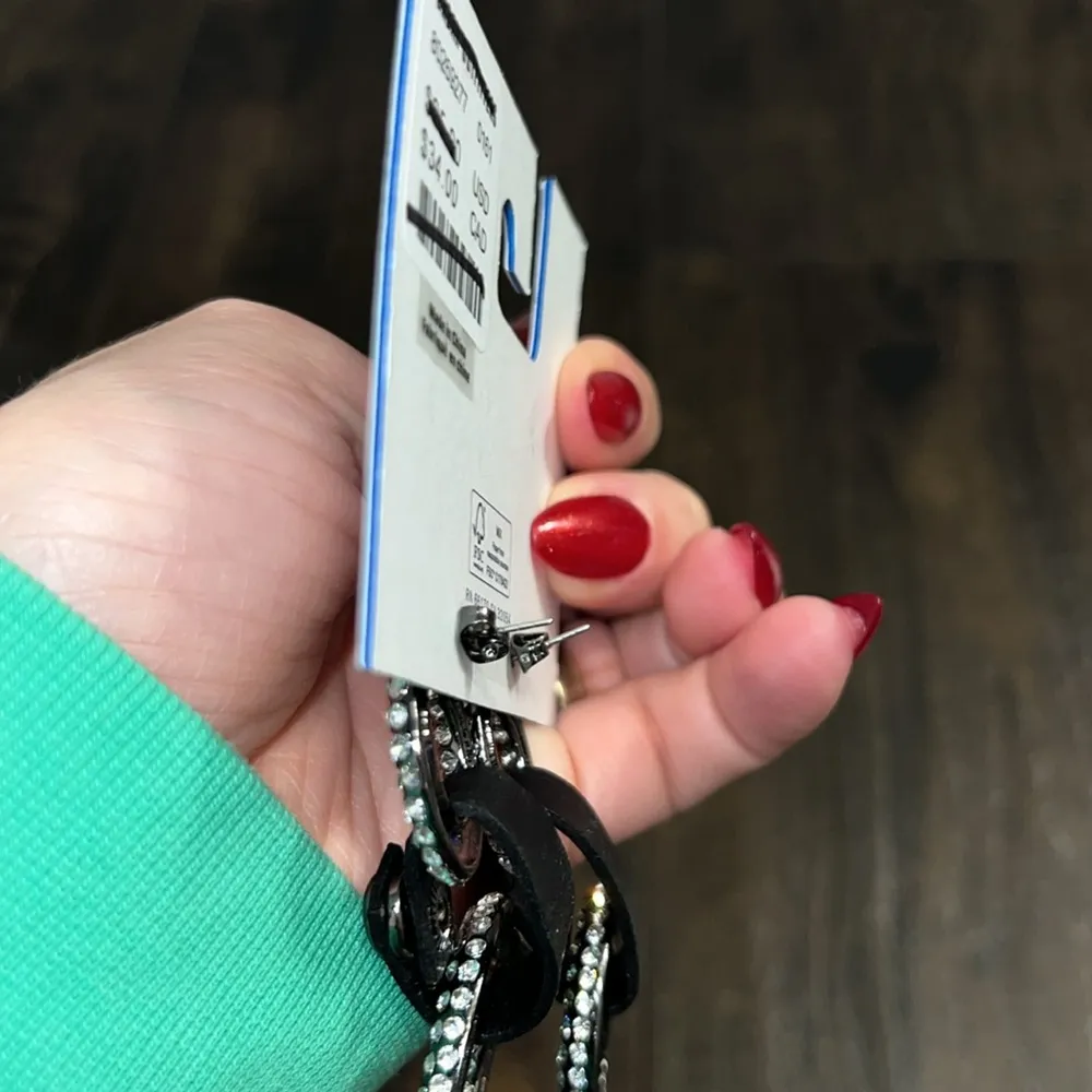 NWT Black Double Hoop and Silver Rhinestone Studded Earrings - Image 2