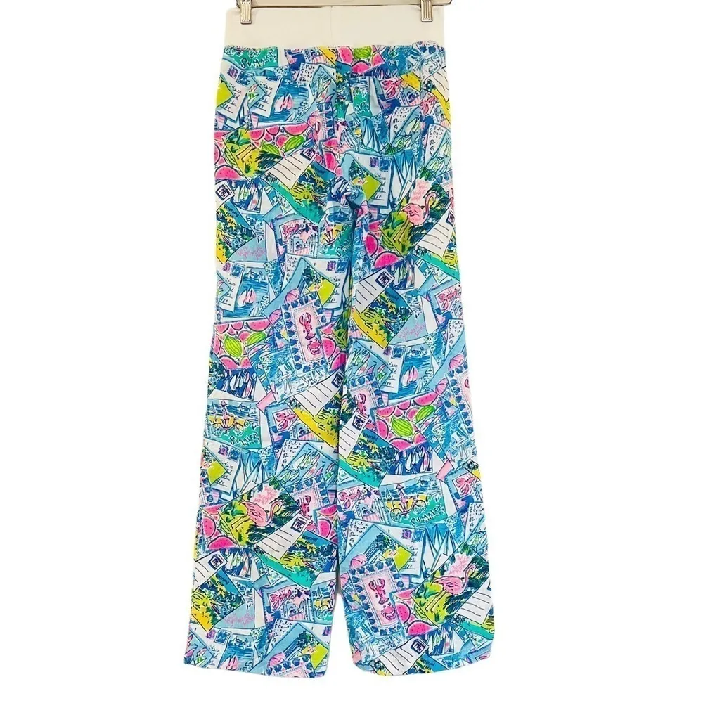 LILLY PULITZER Beach Palazzo Pull On Linen Pants Wish You Were Here Size XS NEW - Image 5