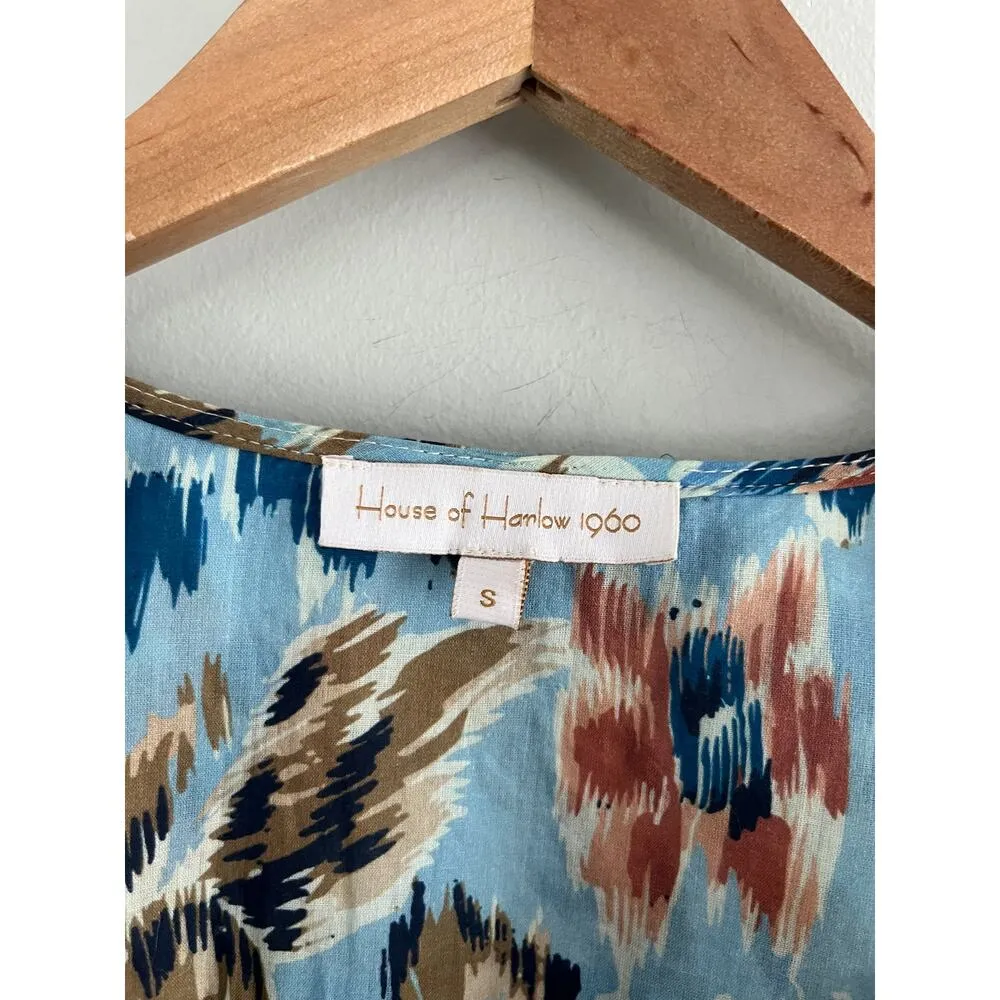 House of Harlow 1960 | Boho Ruffle Abstract Floral Top | Zoe Blue | Sz S - Image 6