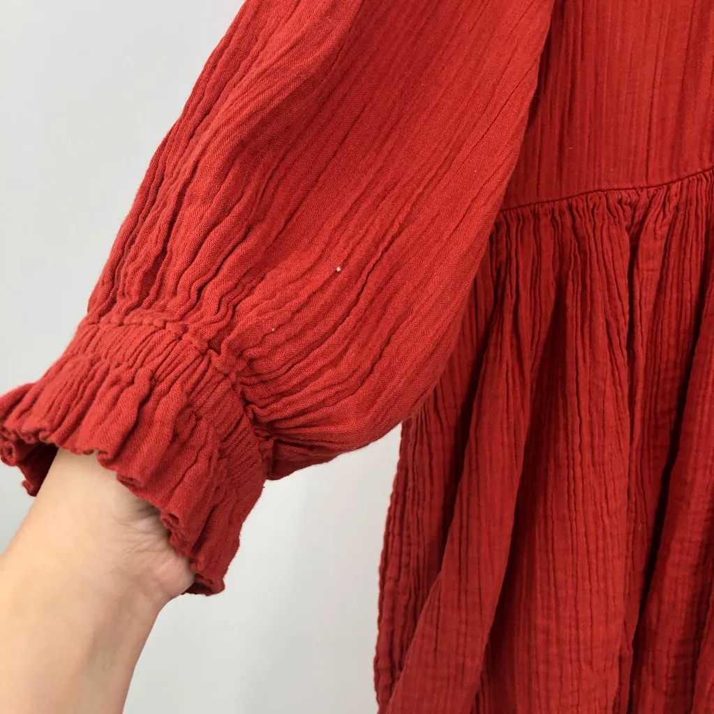 Free People Long Sleeve Crinkle Babydoll Dress L - Image 2