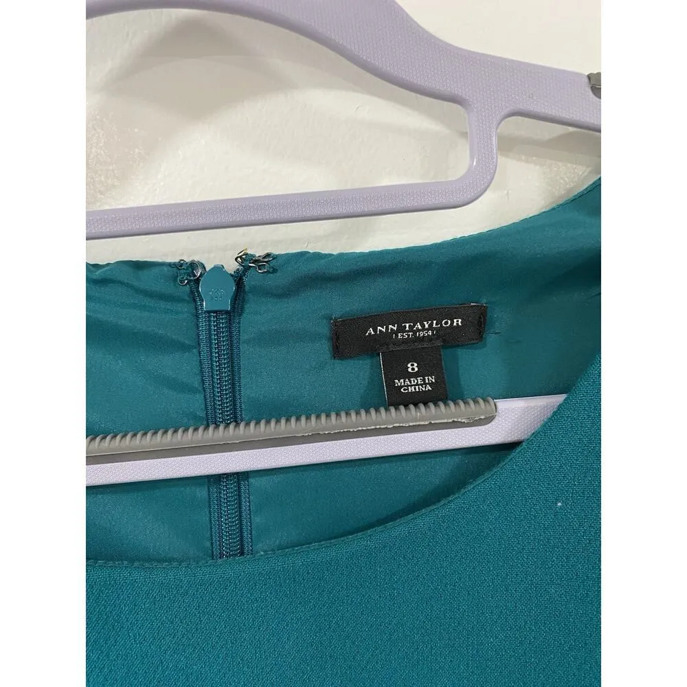 Ann Taylor Teal Drop Waist Dress 8 | 3/4 Sleeve Work Office Career Zip Skirt - Image 6