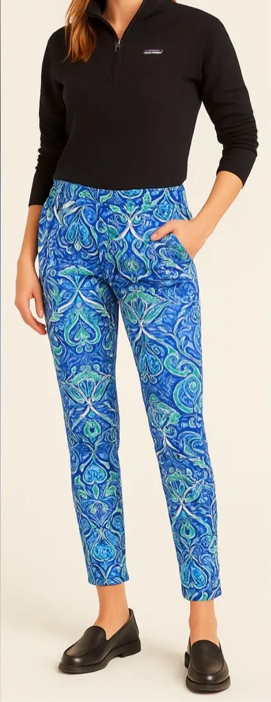 J.McLaughlinâ Paisley Print Slim Straight Pants Blue Green Size 2 - Image 1
