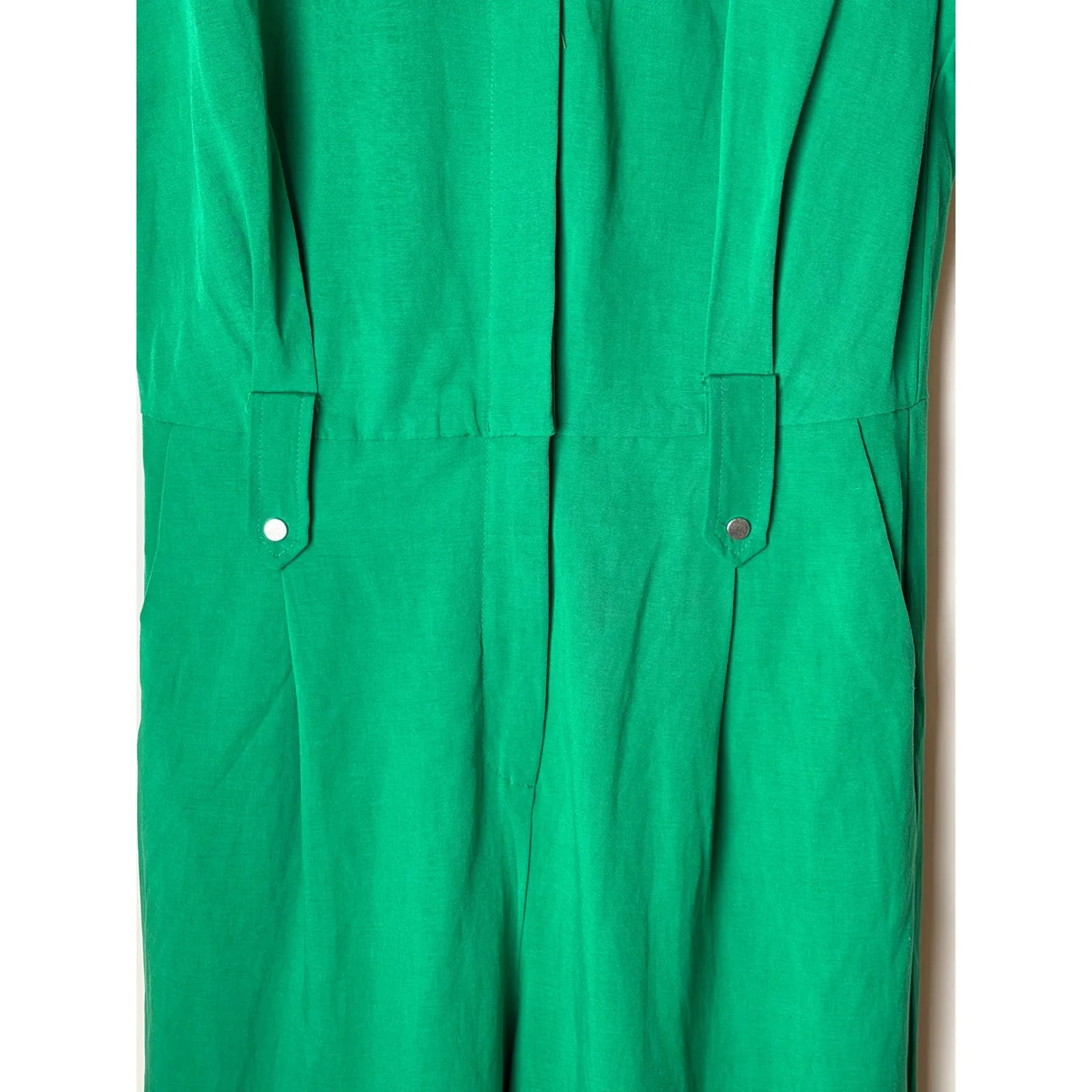 MNG Jumpsuit Women Small Green Linen Blend Collared Wide Leg Jumpsuit Utility - Image 8