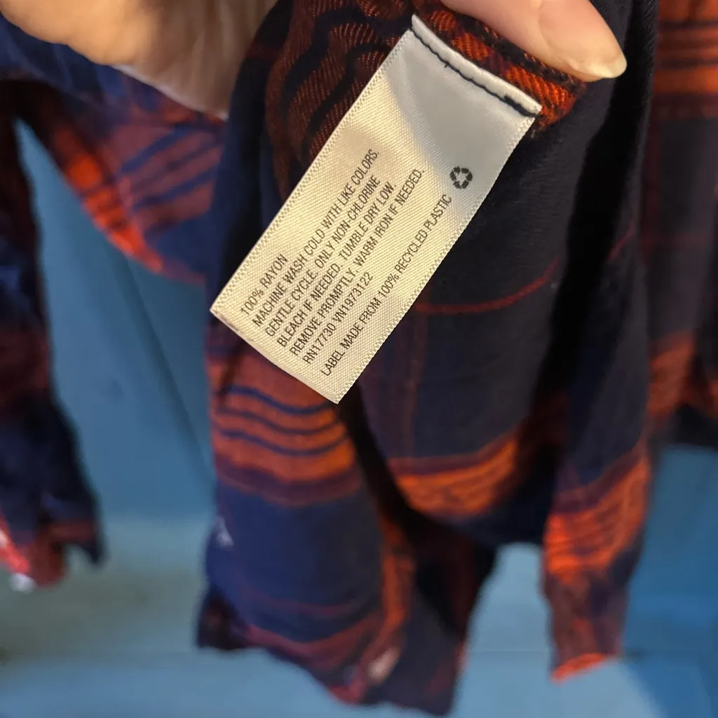 Mossimo Supply Co. Navy and Orange Plaid Shirt | Large Red - Image 4