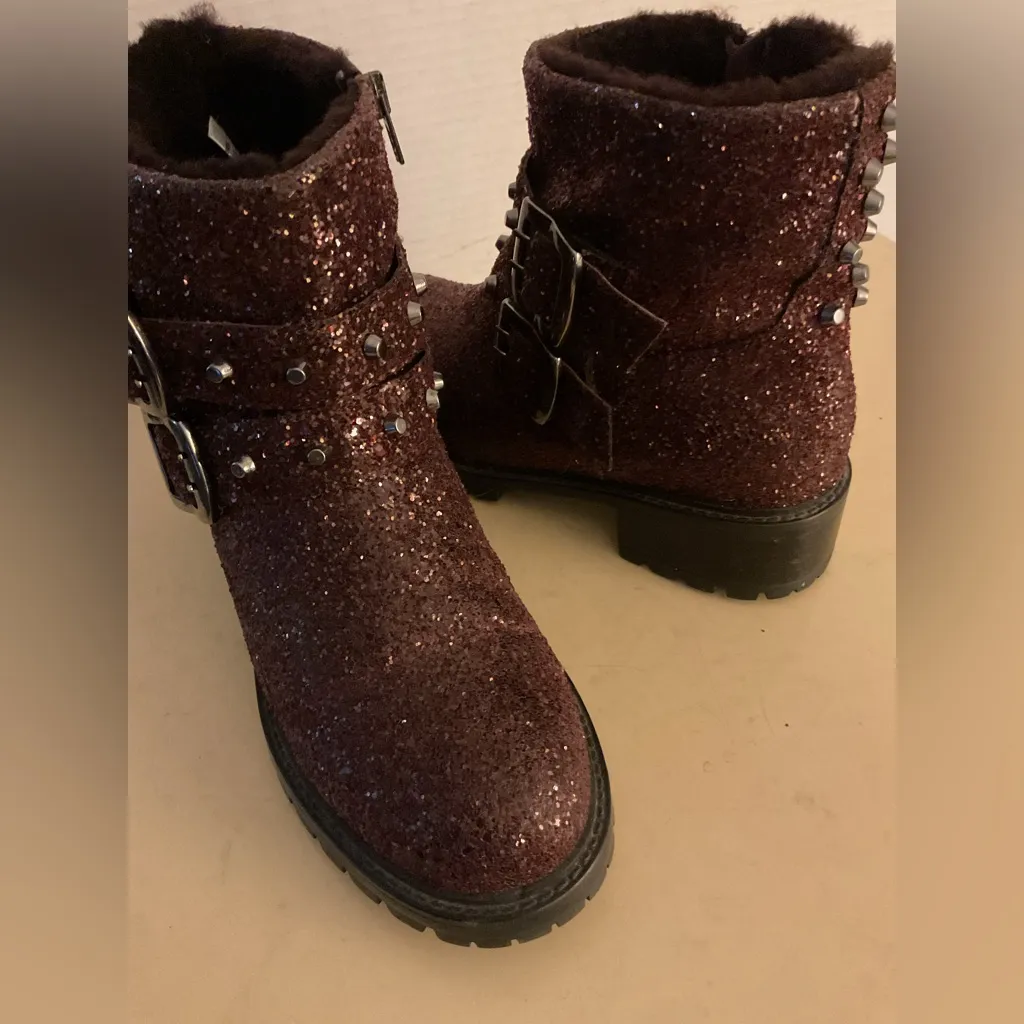 Ross & Snow women wine leather sparkle waterproof biker Stefana boots size 7.5 Brown - Image 5