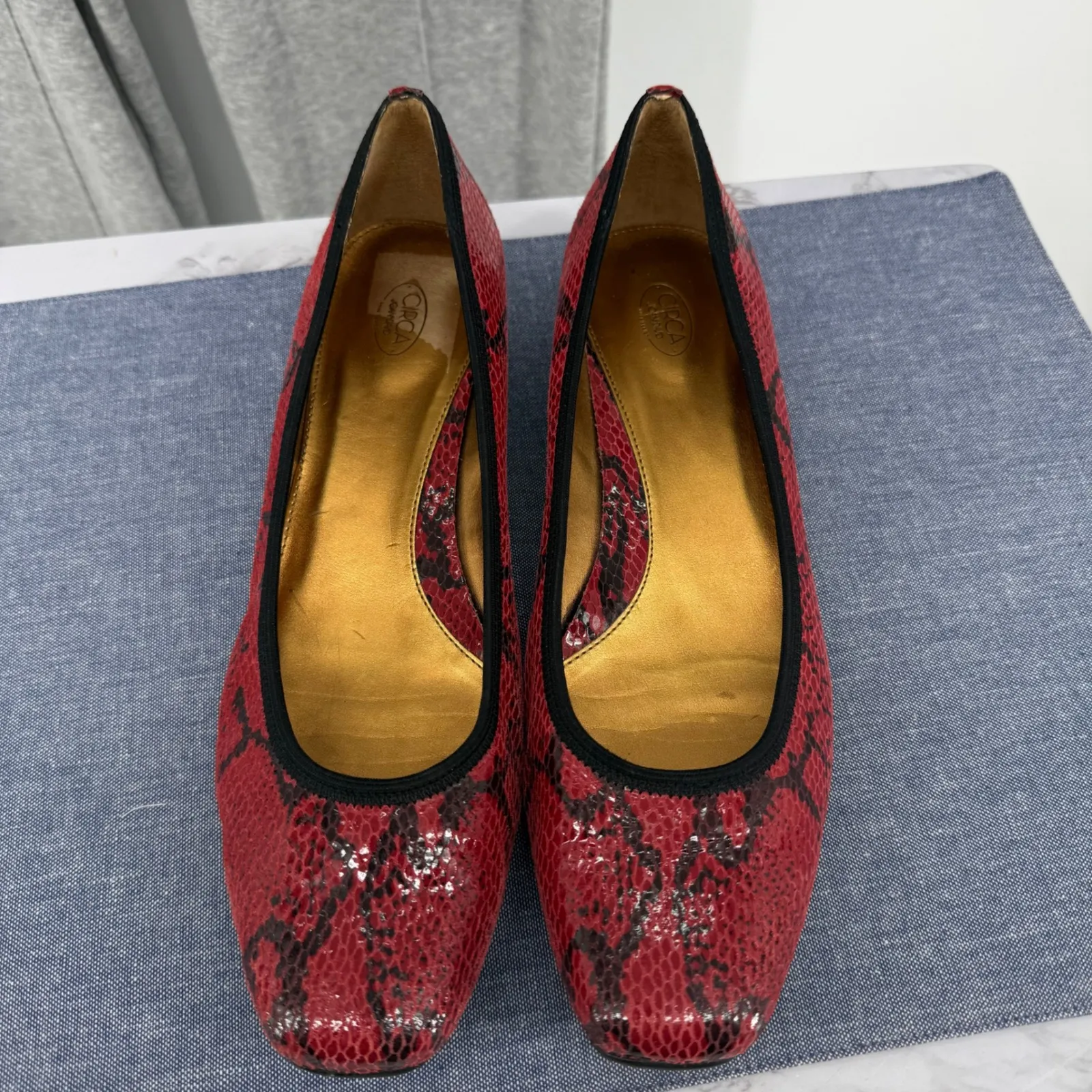 Circa Joan‎ & David Yolanda Red Snakeskin Print Wedge 10M Pumps Edgy Comfort Size 10 - Image 5