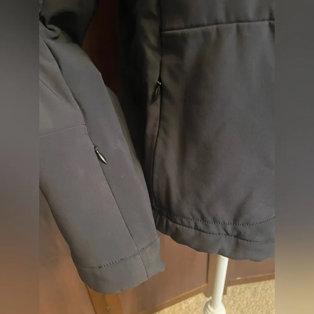 Athleta Black Fleece Lined Hooded Hard Shell Full Zip Ski Snowboard Jacket EUC M - Image 3