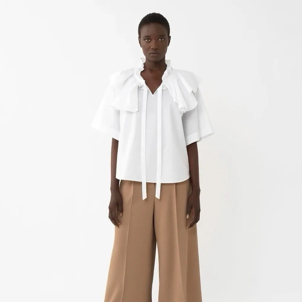 NEW See By Chloe Women’s White Cotton Poplin Short Sleeve Blouse Top Size 8 - Image 3