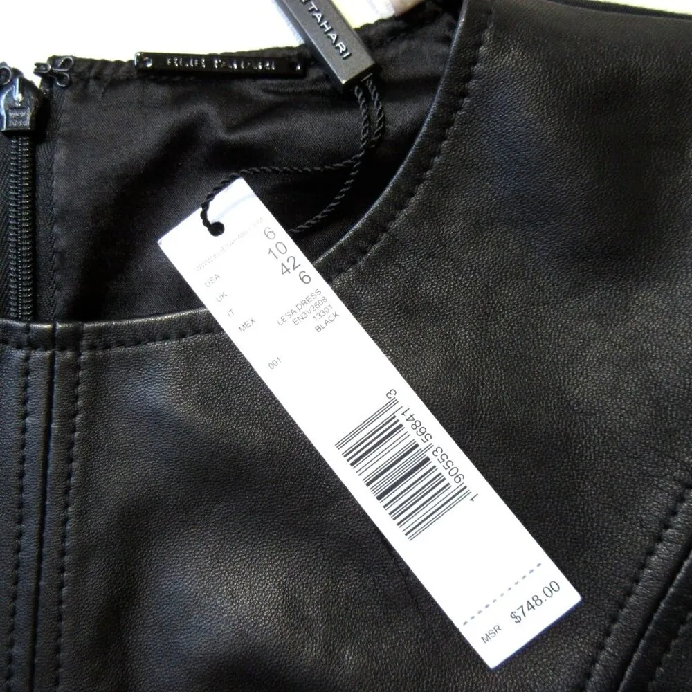 NWT Elie Tahari Lesa in Black Mixed Media Leather Stretch Sheath Dress 6 $748 - Image 7