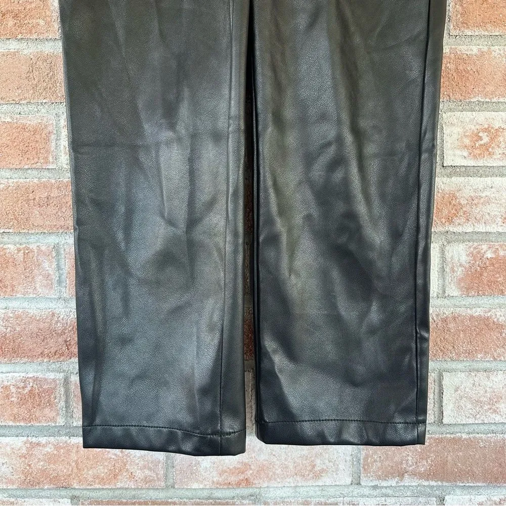 7 For All Mankind Faux Vegan Leather Straight Pants Women’s Small Black Moto - Image 3