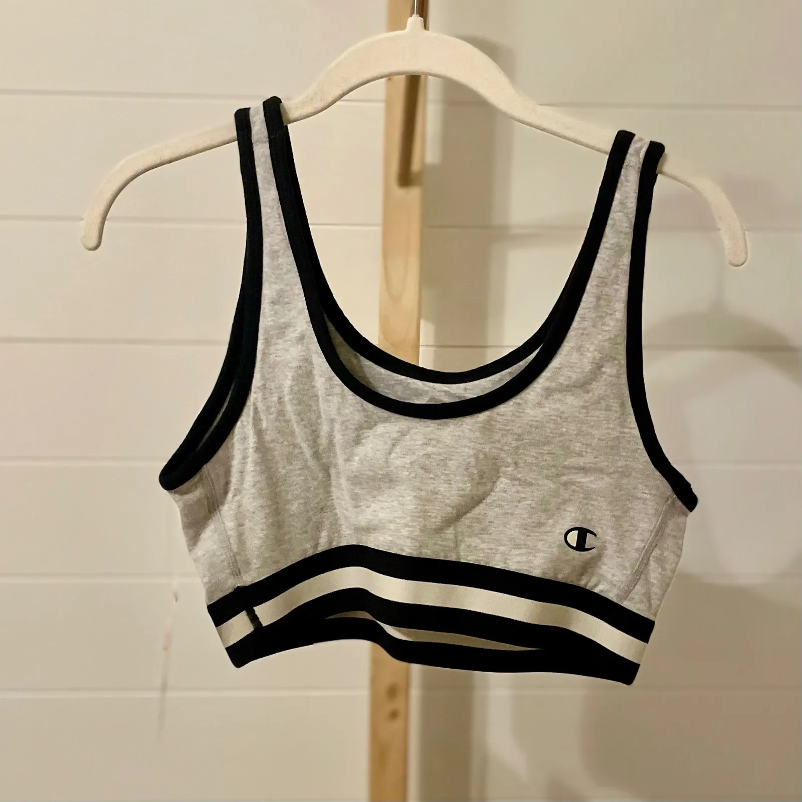 Champion Women Light Grey Logo Sports Bra Cropped Athleisure Tank Top M - Image 3