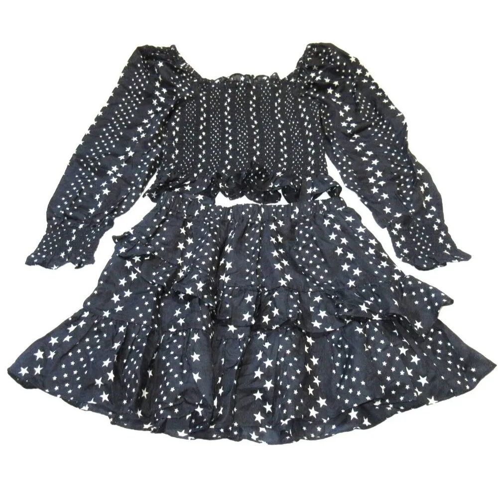 NWT LoveShackFancy Emma Skirt S Russell Top XS in Black Satin Star 2-Piece Set - Image 11