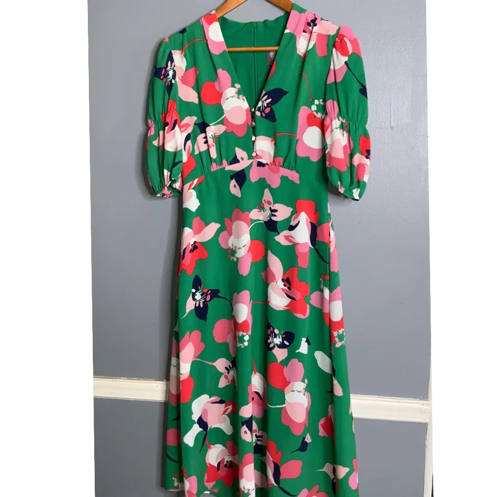 Vince Camuto Floral Pebble Crepe Midi Dress in Green Size 4 - Image 3