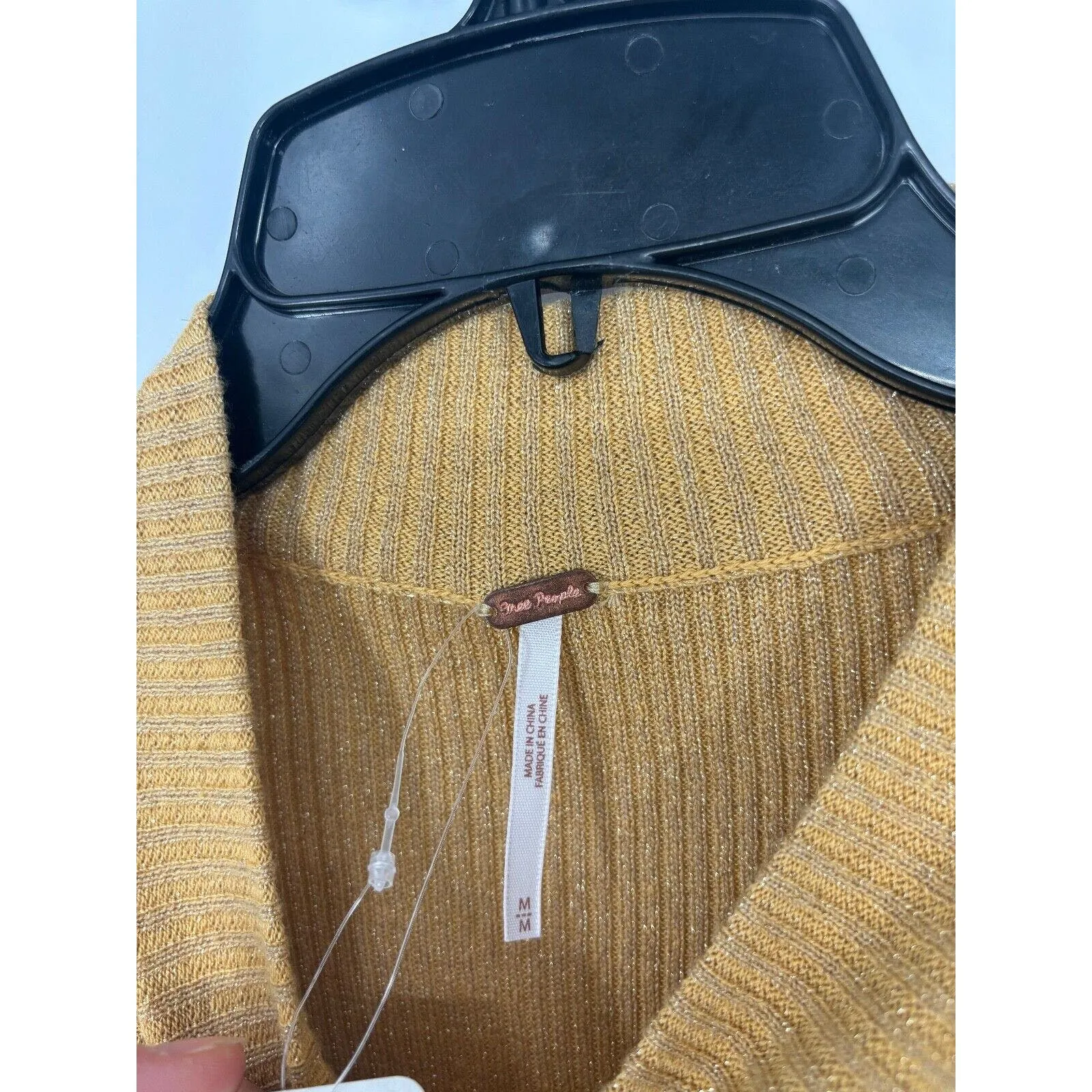 NWT $108 Free People French Girl Gold Shimmer Belted Mini Sweater Dress‎ Sz M - Image 6