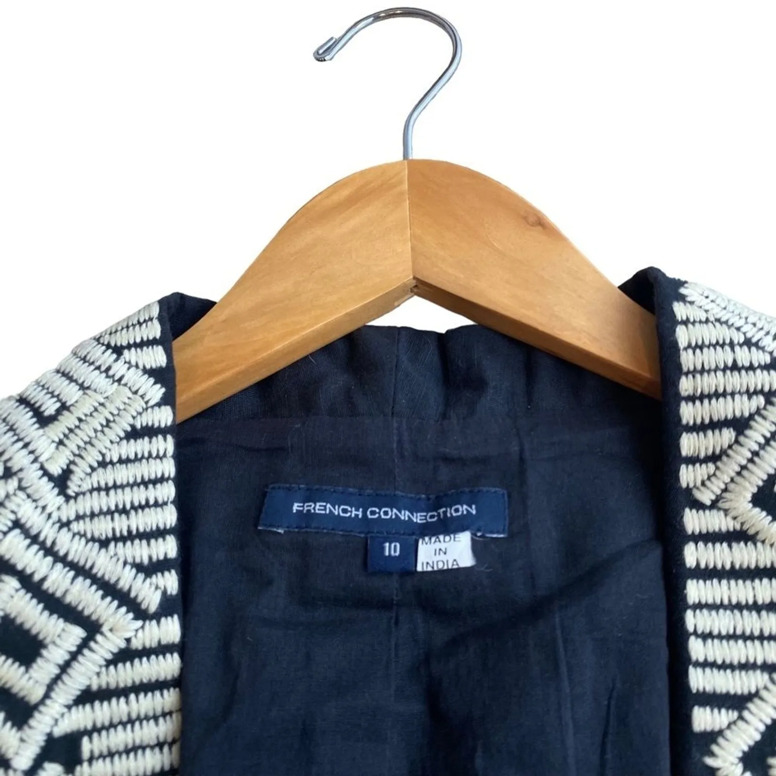 French Connection Size 10 Embroidered Tassel Fringe Vest Black Cowgirl Western‎ - Image 3