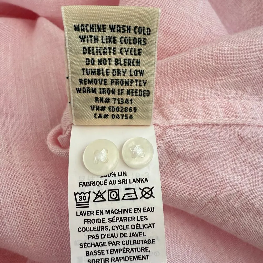 L.L.Bean 100% Linen Button Up Shirt in Pink, Size Medium‎ - Image 12