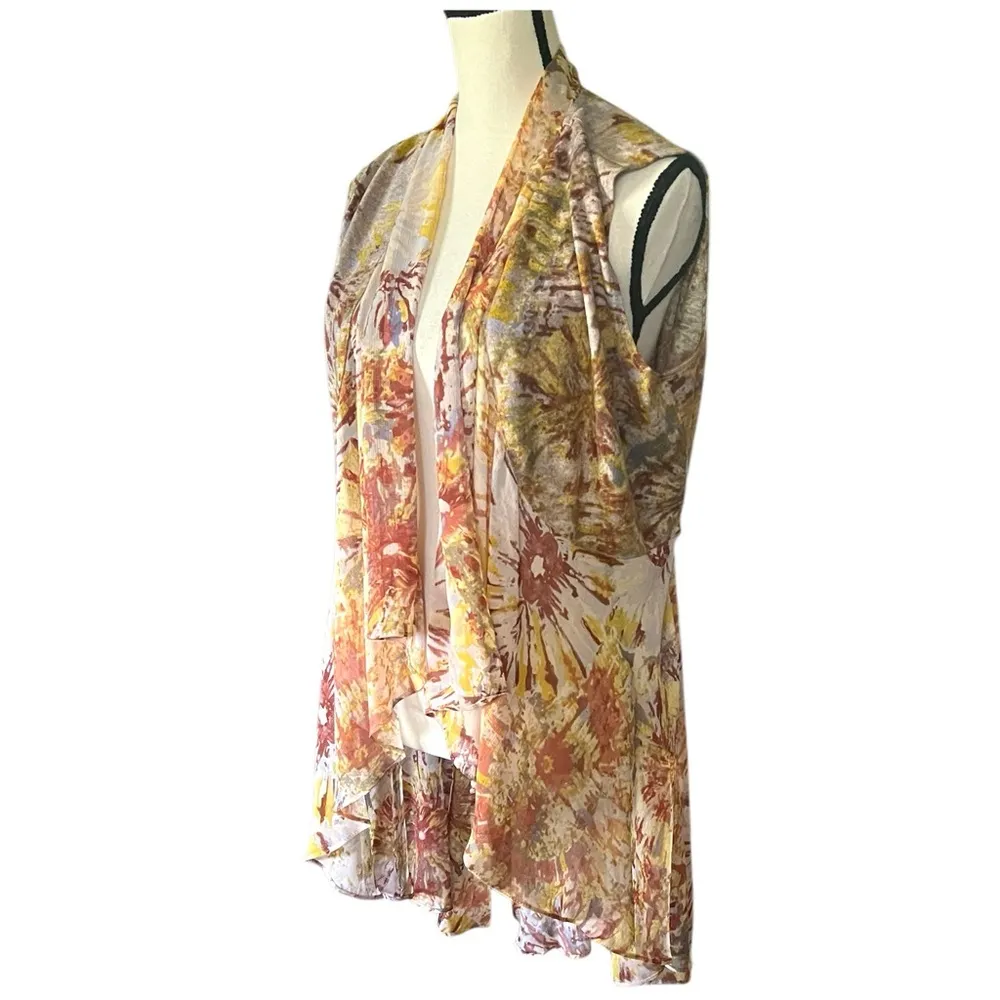 Logo by Lori Goldstein sheer Cascade Flowy ruffled vest. Size L. - Image 3