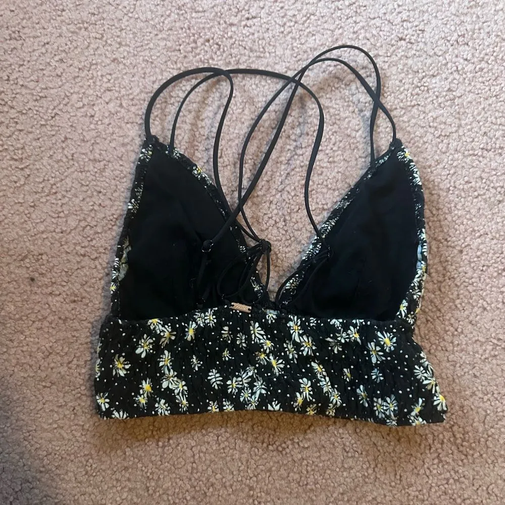 Pink by Victoria’s Secret XS black and daisy strappy bralette crisscross polka - Image 2