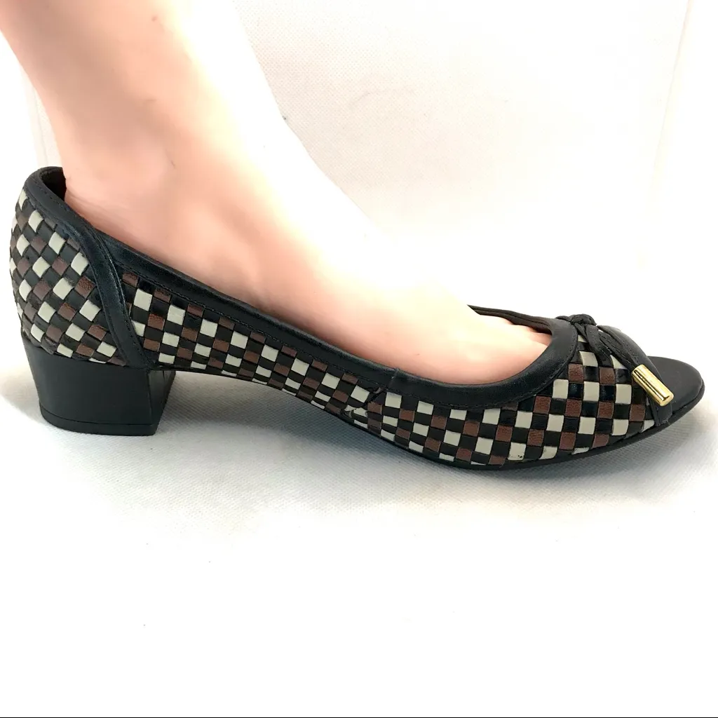 CORELLO BROWN, CREAM & BLACK WOVEN LEATHER PEEP - Image 9