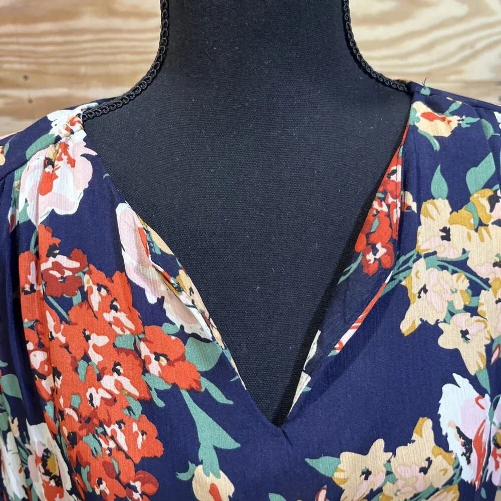 Umgee Babydoll Mini Dress Sz M Floral V Neck Bell Sleeves Festival Boho - Image 6