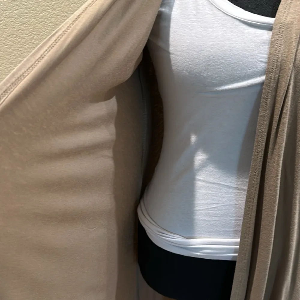 Tan Hooded Open Front Duster with hood - Image 3