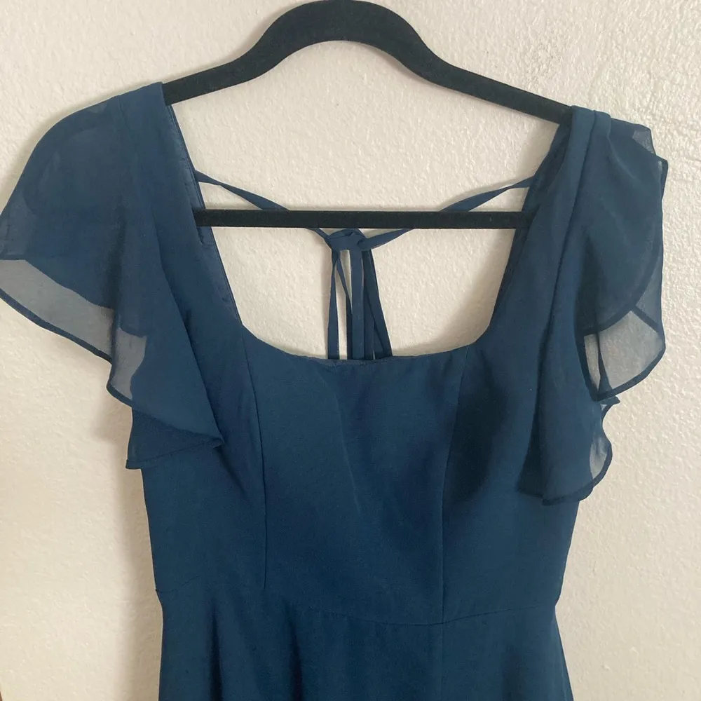 Azazie Bondi Dark Navy A-line Ruffled Chiffon Dress Size A4 US 4 - Image 6