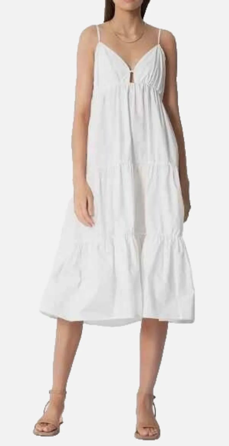 TART White Tiered‎ Midi Sundress Spaghetti Strap Keyhole Neckline Size XS - Image 1