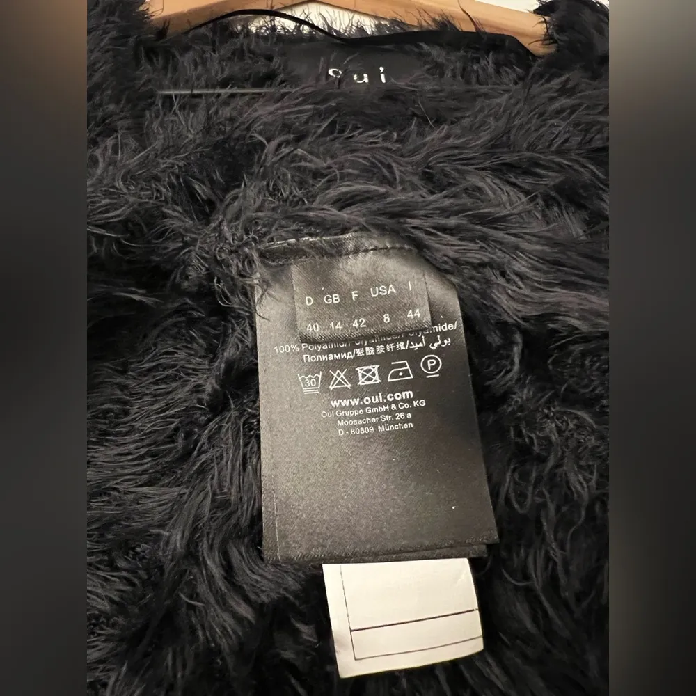 Oui fuzzy fluffy snap button V neck cardigan long sleeve black soft 8 - Image 5