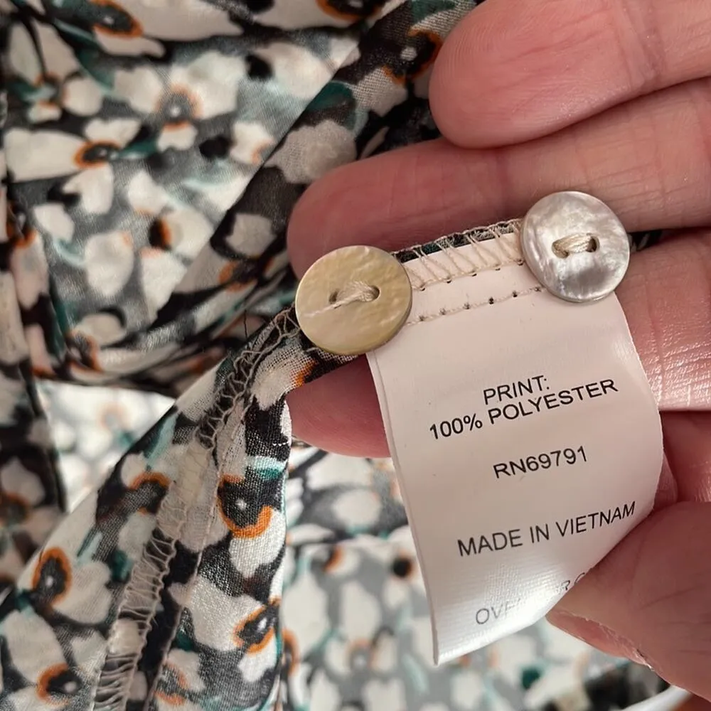 Fig and Flower Orange Blue Floral Blouse Pleated Bib Fall Peasant Boho - Image 4