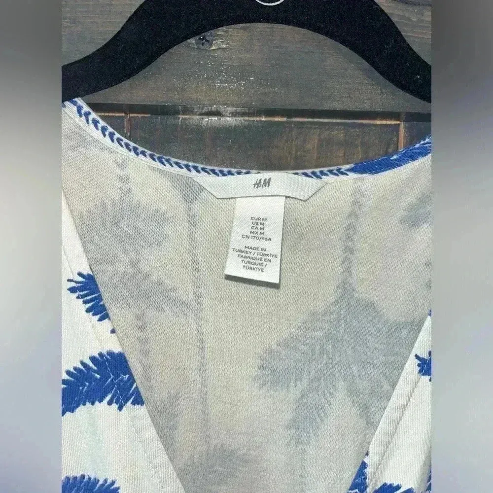 Cotton Jersey Wrap Dress in floral Print Size M, palm,‎ vacation, casual E6 - Image 6