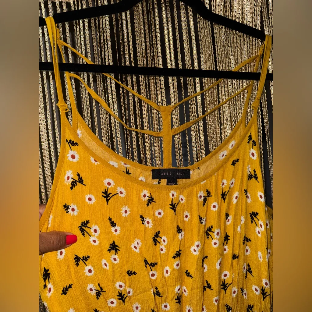 Golden Floral Maxi Dress Yellow Size L - Image 5