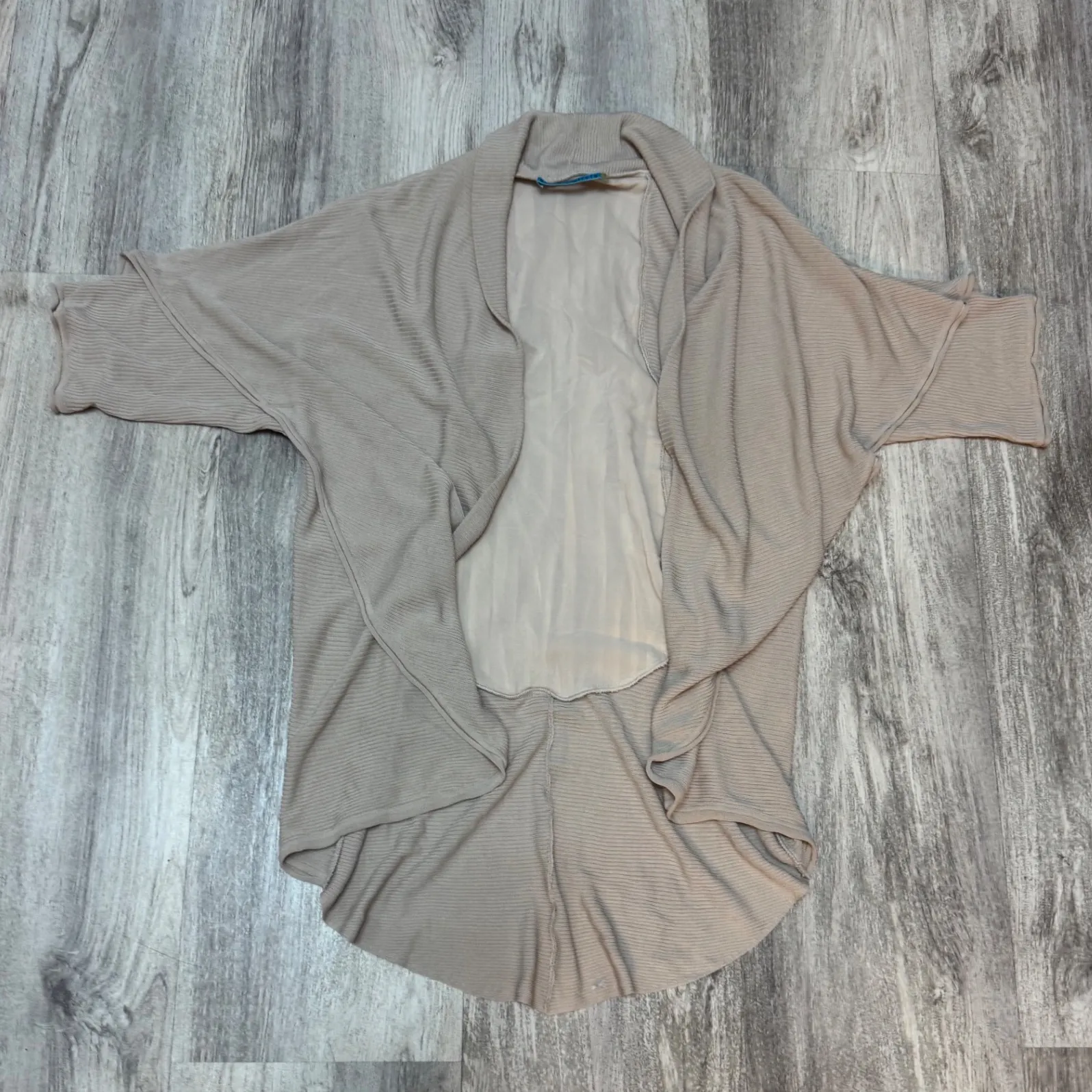 Alice + Olivia Beige Ribbed Duster Cardigan Kimono Sleeve Open Front Drape‎ - Image 5