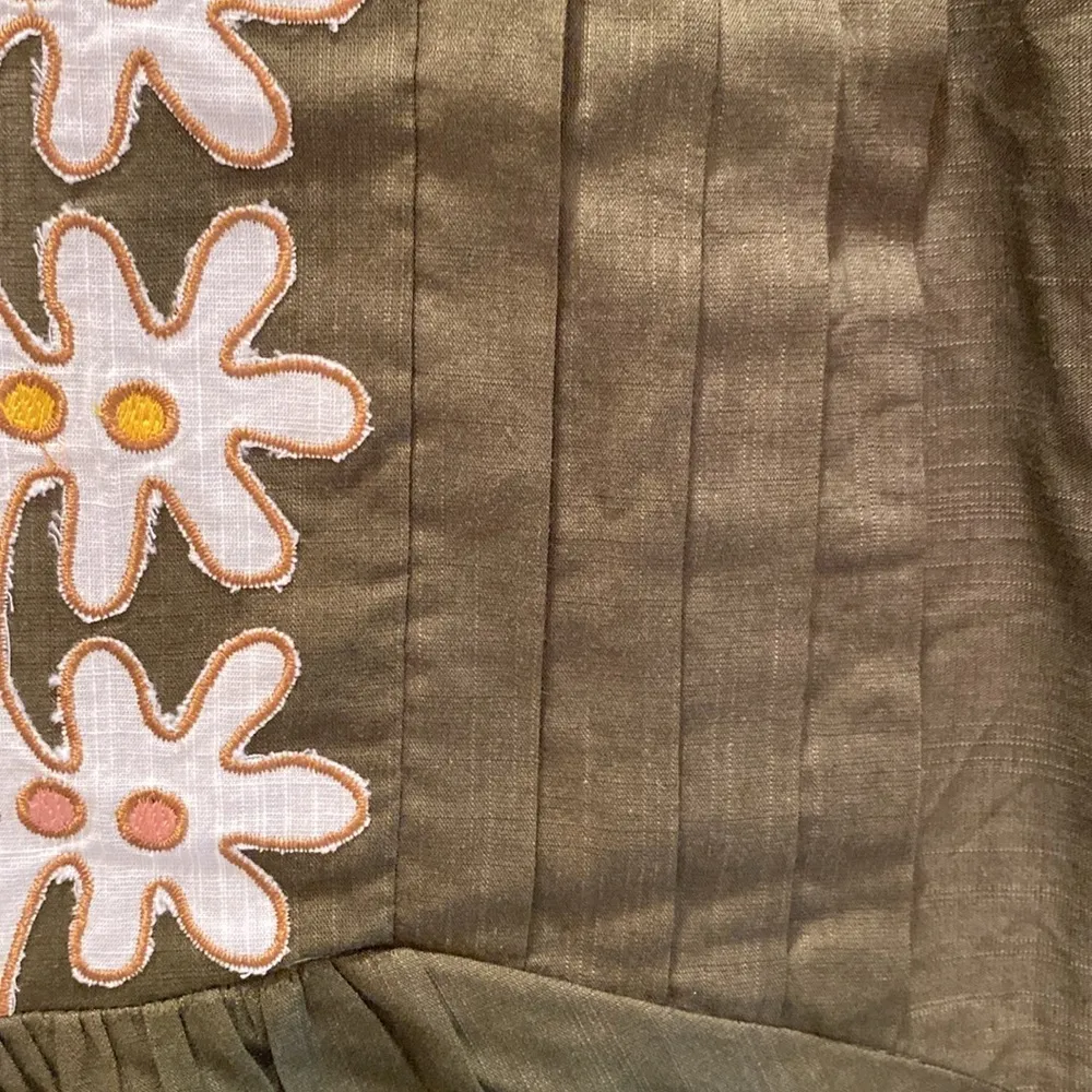 Anthropologie Pintuck Embroidered Mini Dress Color Seaweed Cotton Modal Size XS - Image 4