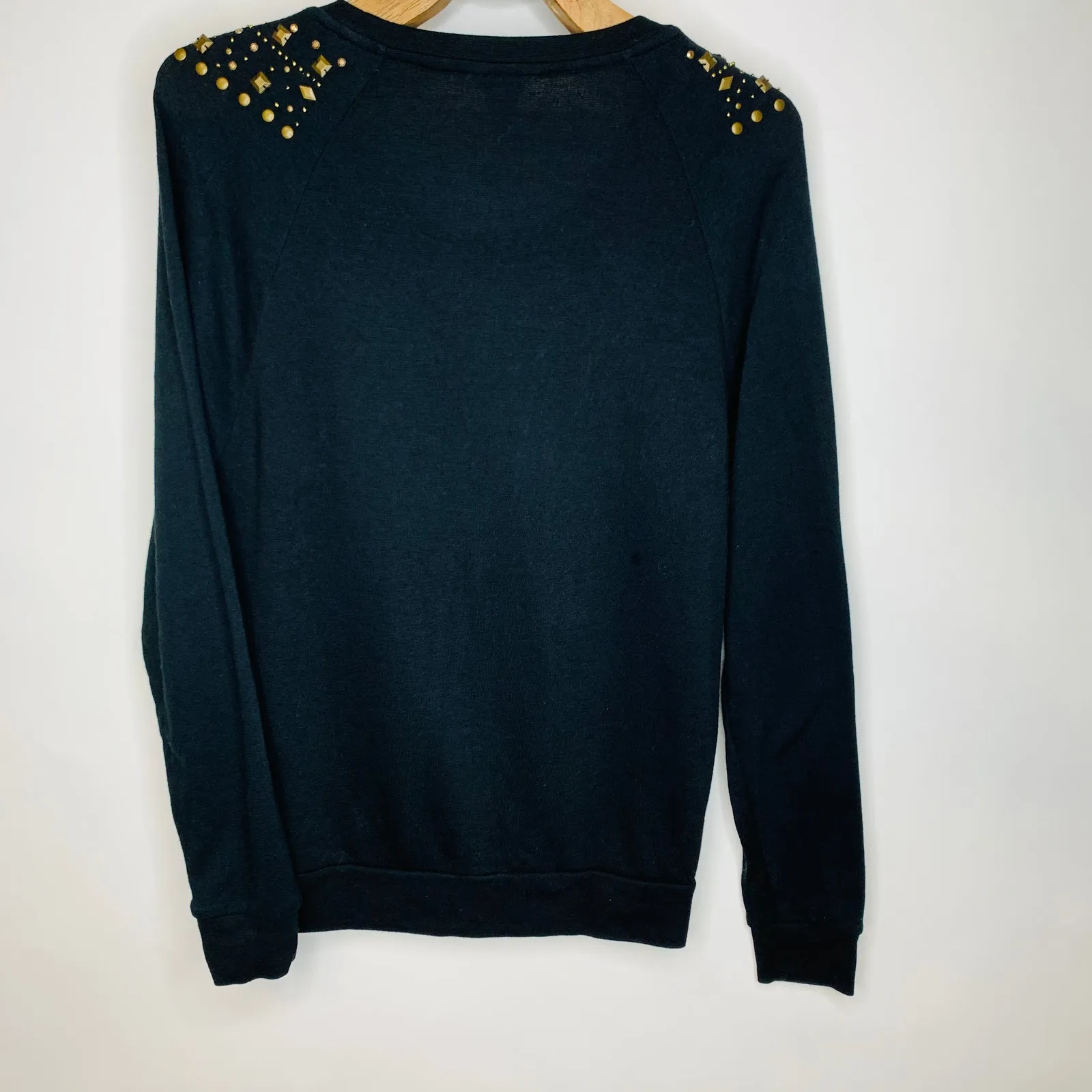 Embellished Dark Gray Sweatshirt w Bronze Beads Studs Sz Small - Image 6