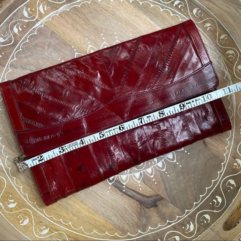 Vintage Deep Red Eel Skin Clutch Red - Image 2
