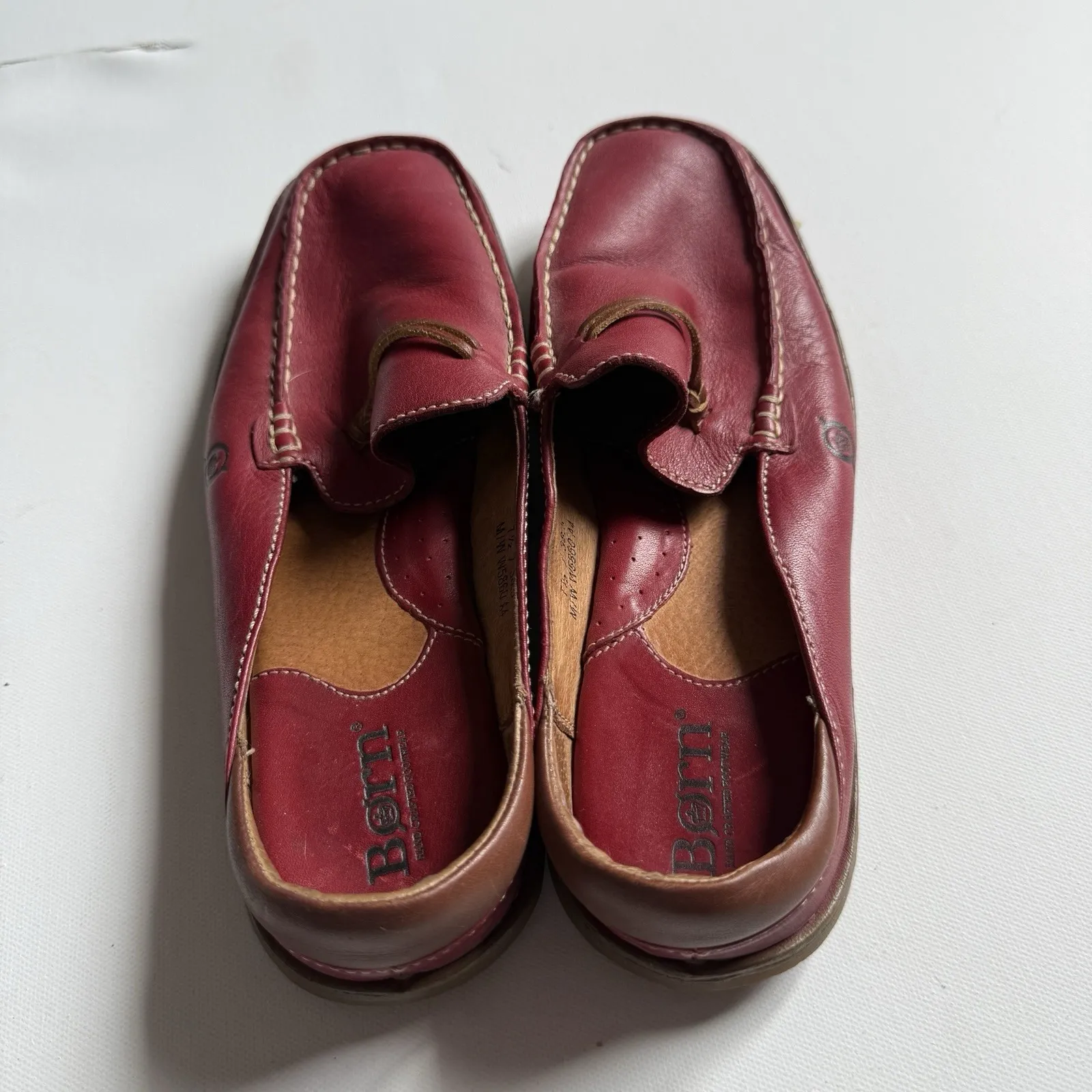 Born Red Leather Mule Loafers Women's 7.5 / EU 38.5 Slip On Flats Comfort Shoes‎ - Image 3