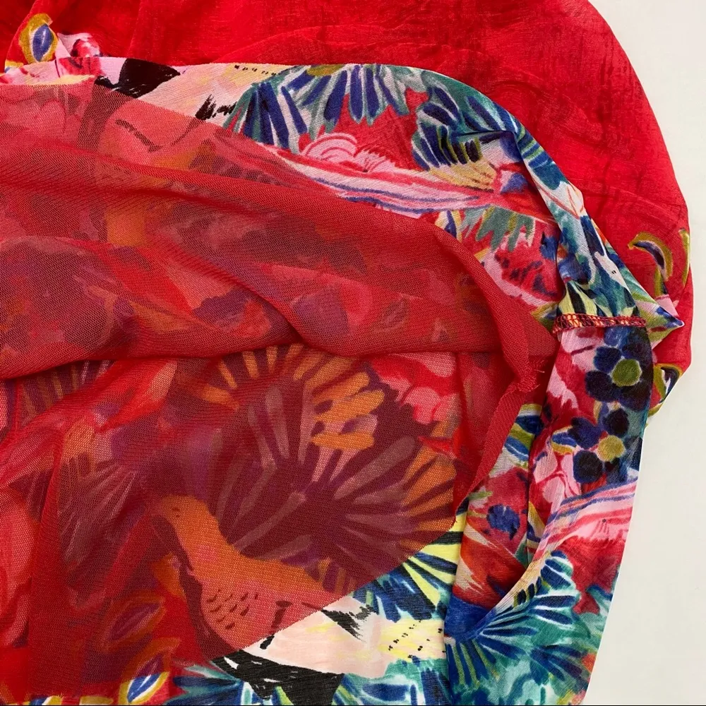 Anthropologie Deletta Epona Tropical Bird Floral Mock Sleeveless Top Red - Image 9