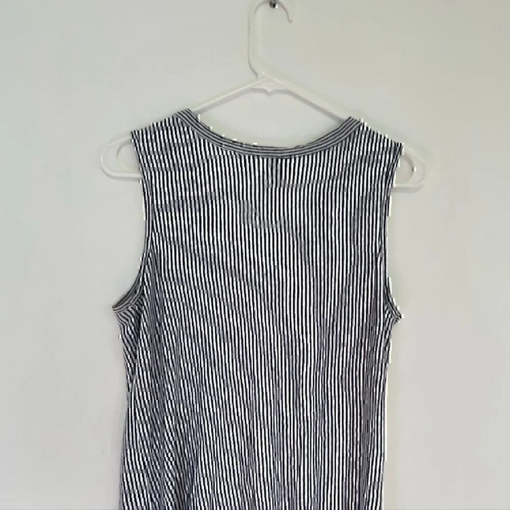 RACHEL ZOE Navy Blue White Striped Sleeveless Button Tie Knot 100% Linen Tank M - Image 9