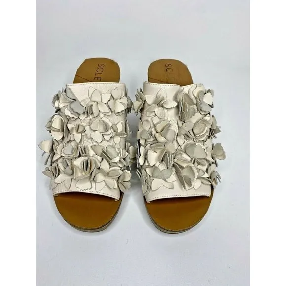 Sole Society Sandals Size 9M Women's So Poppy Leather Slip On Wedge Beige Floral - Image 2