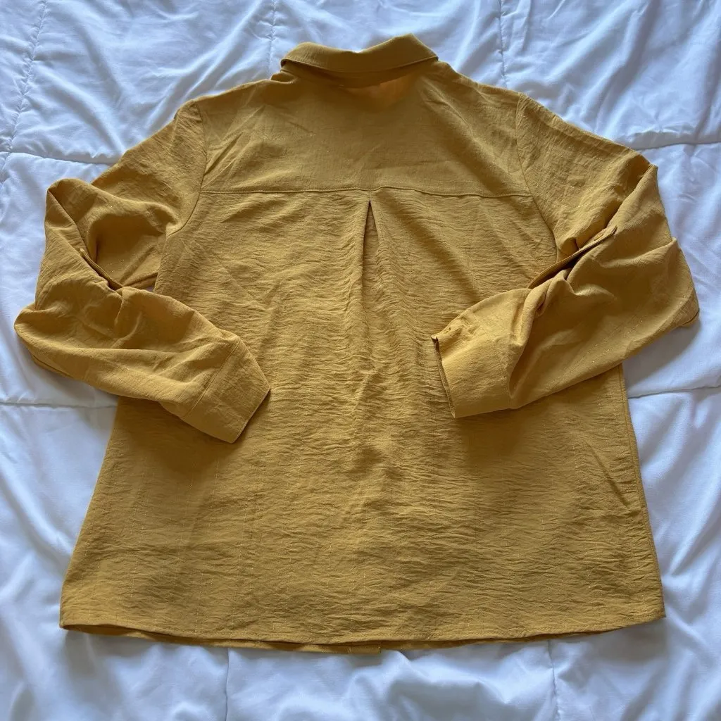 Womens Size Medium Yellow Blouse Long Sleeve Button Up Officechic Corpcore City - Image 8