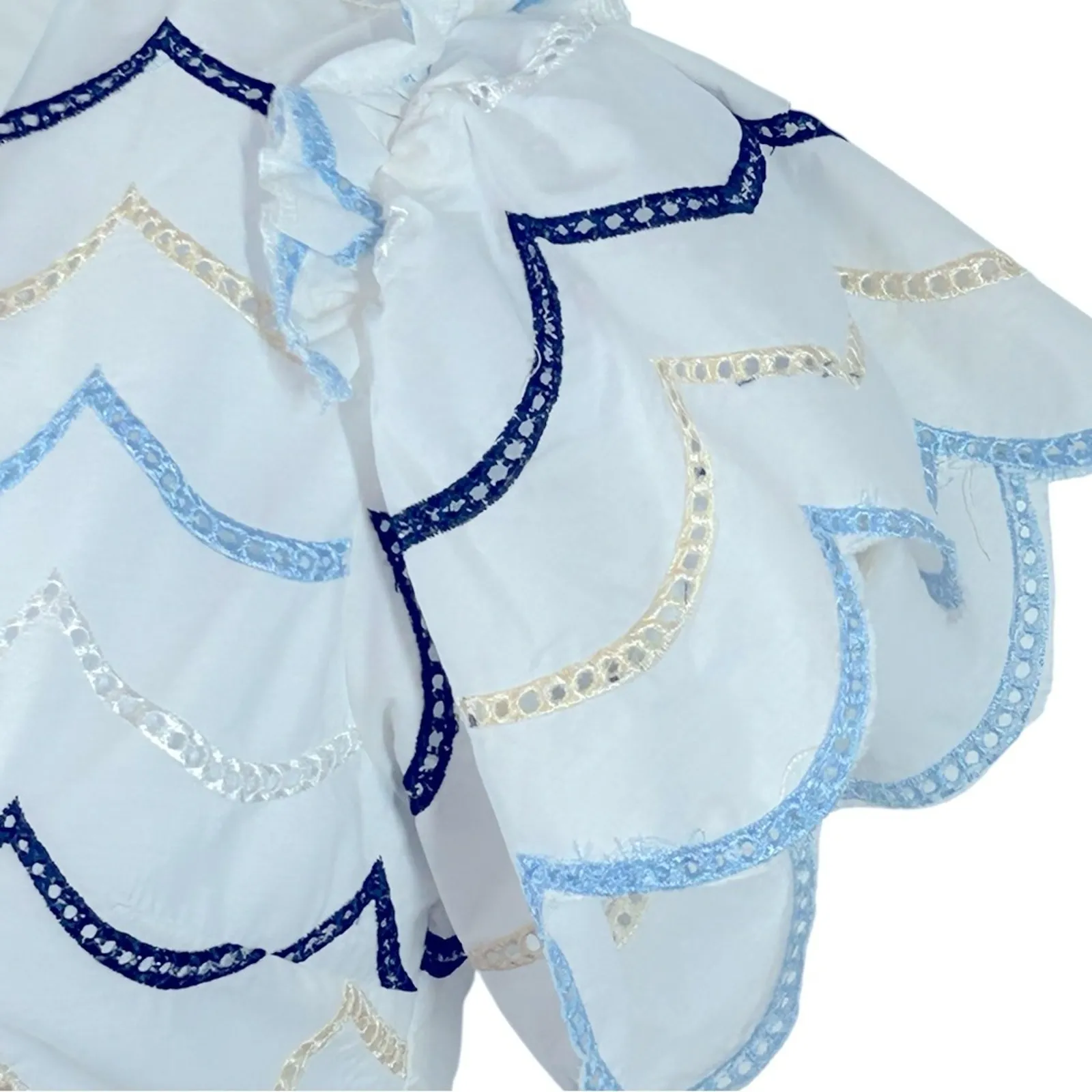 Luisa Beccaria Runway-Inspired Cotton Eyelet Button Dress XL White Blue - Image 6