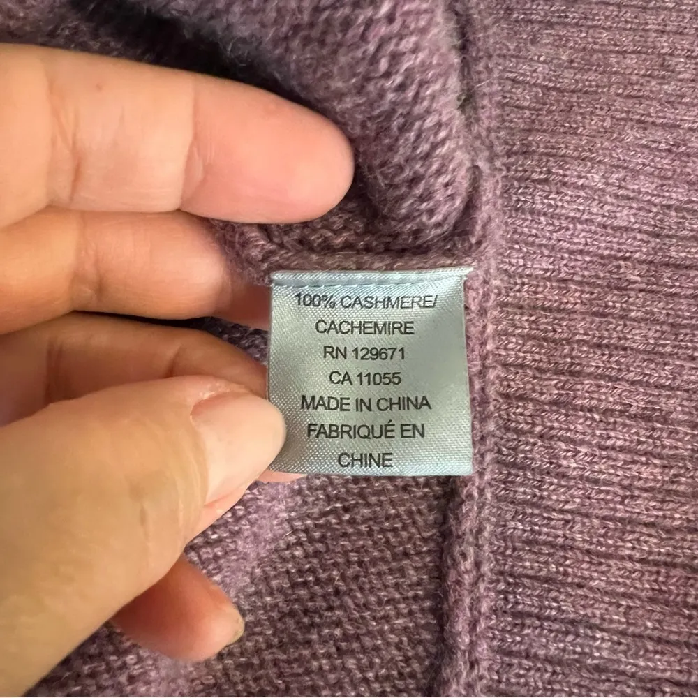 360 Sweater poncho 100%Cashmere pullover, dusty purple, turtleneck, 3/4 sleeve Purple - Image 8