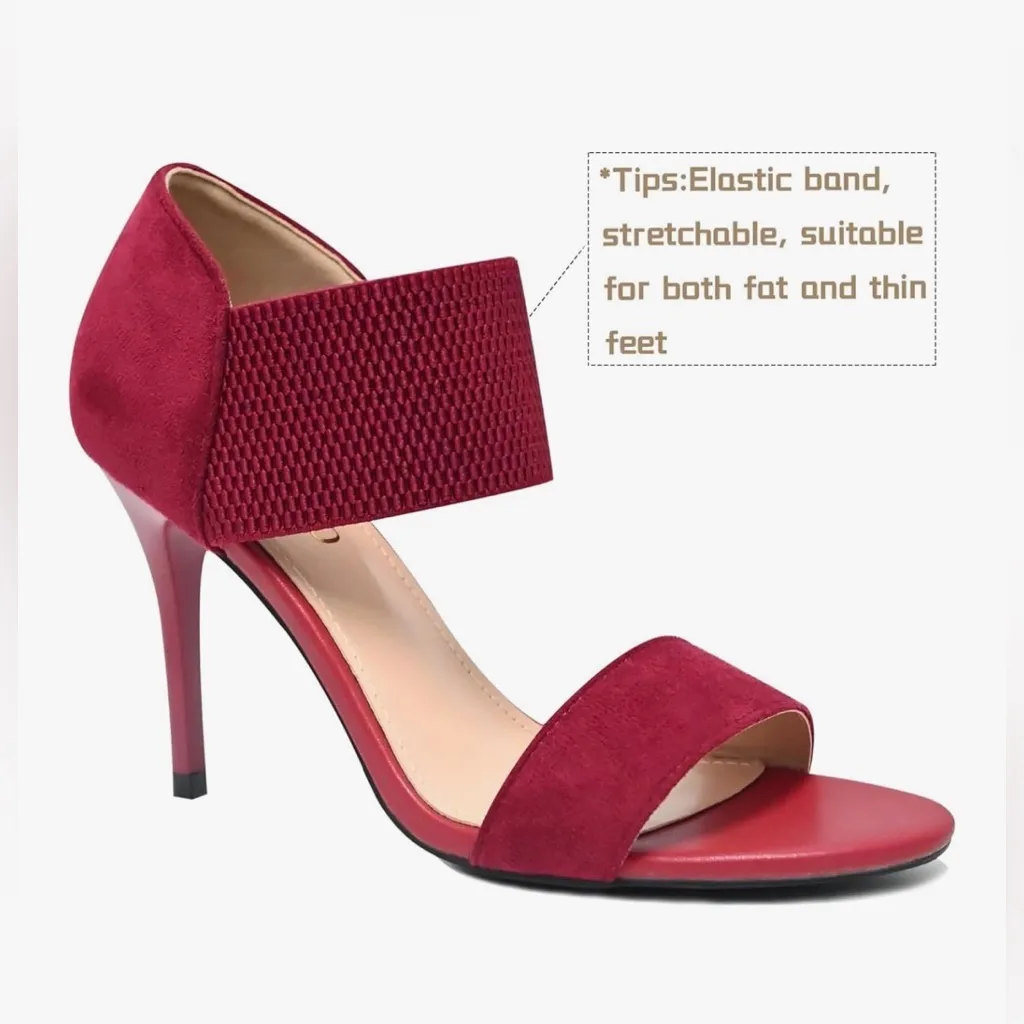 NEW Red Faux Suede Open Toe High Heels Stiletto Elastic Band Ankle 3.5” 7.5 - Image 2