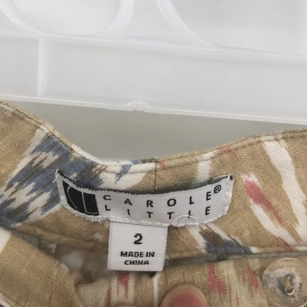 Carole Little pants bohemian linen blend summer vacation low rise wide leg sz 2 - Image 4